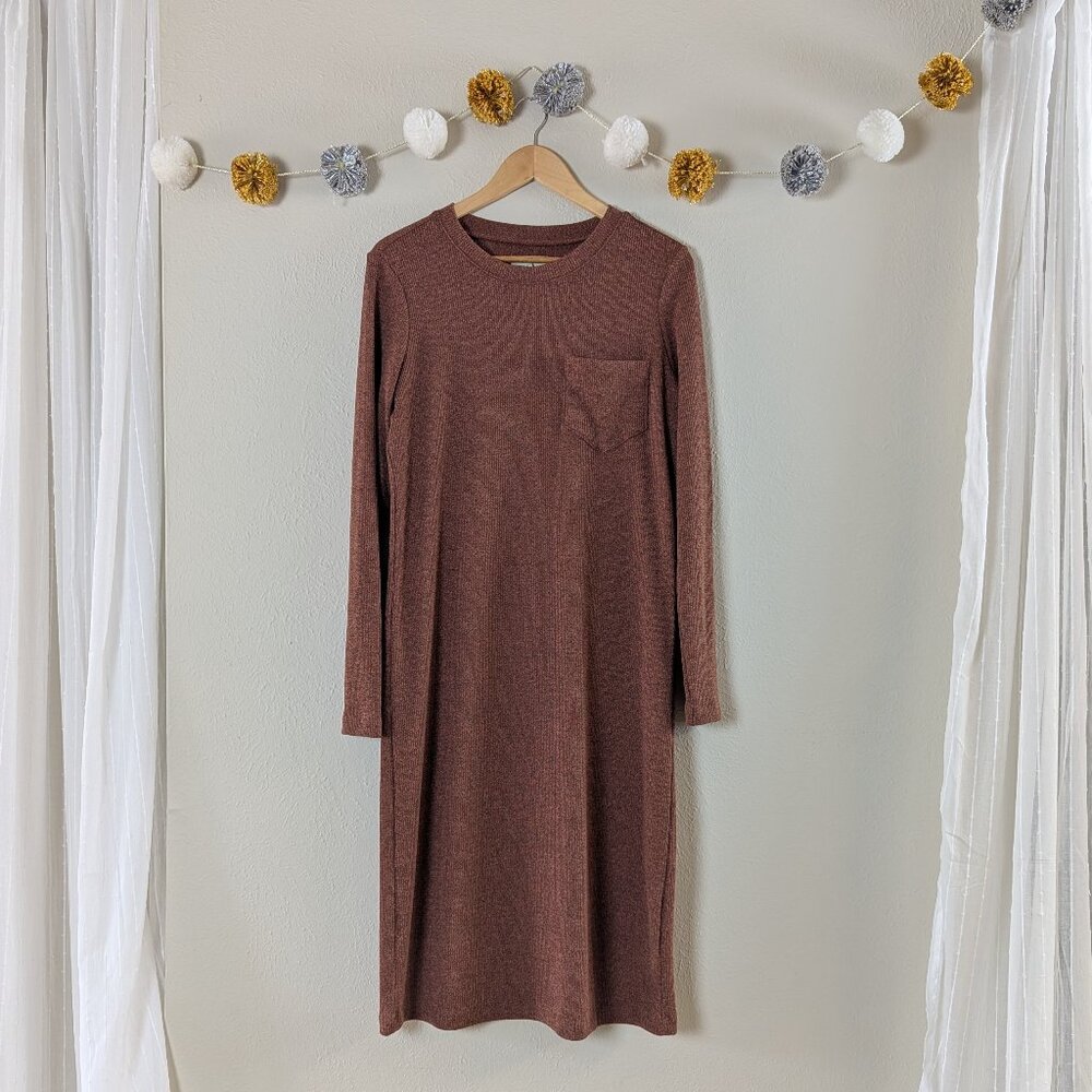 Madewell Heather Warm Umber Long-Sleeve Pocket Tee Dress - Medium